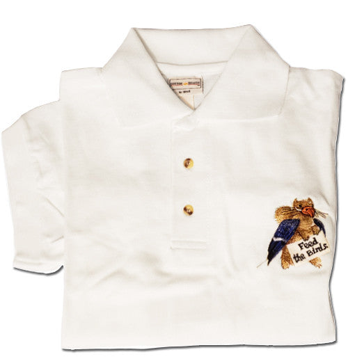 Feed the Birds Embroidered Sport Shirt - white