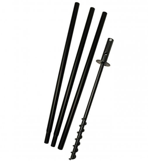 Comes With:
-28" Long one-piece pole section. 1" in Diameter
- 80" Heavy duty 3-piece sectional pole. 1" Diameter
- The twister ground socket