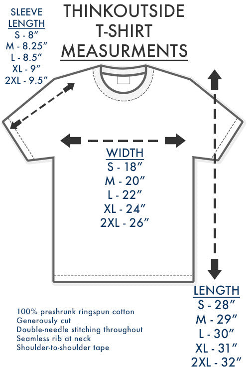 Mens ThinkOutside Tree T-shirt Size Chart