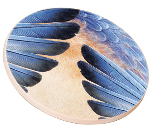 Bluebird Feather Sandstone Ceramic Coaster | side view