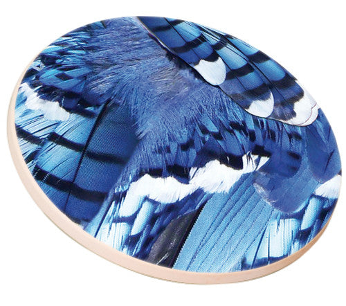 Blue Jay Feather Sandstone Ceramic Coaster | side view