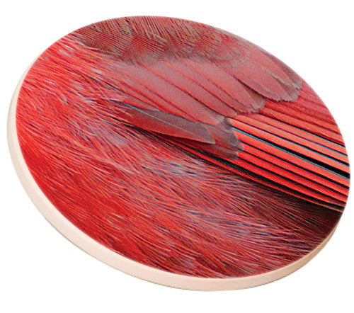 Cardinal Feather Sandstone Ceramic Coaster | side view