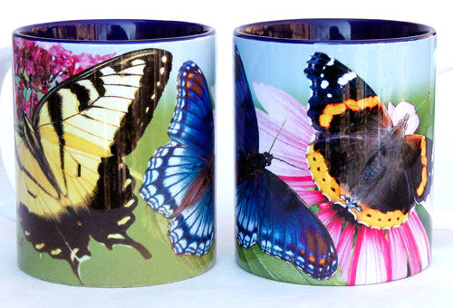 Butterfly Mug | Red Spotted Purple, Swallowtail, and Red Admiral Butterflies | Ceramic 11 oz.