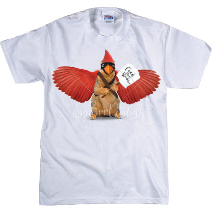 Feed the Cardinal Squirrel | Funny Squirrel T-shirt | White Tee