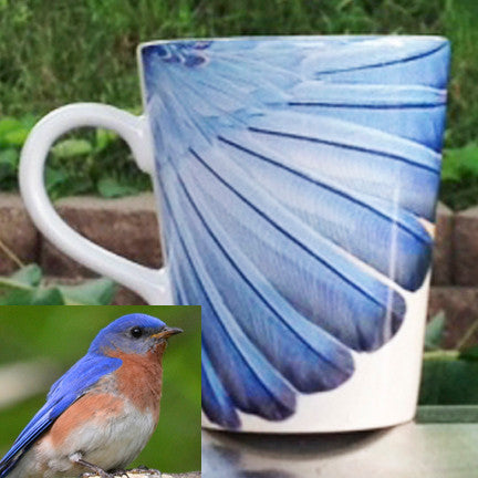 Bluebird Feathers Latte Mug | 12 oz. ceramic | Bird Mug