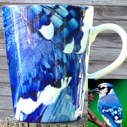 Blue Jay  Feather Latte Mug | 12 oz. ceramic | Bird Mug