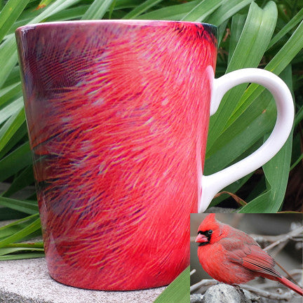 Cardinal Feather Latte Mug | 12 oz. ceramic  | Bird Mug