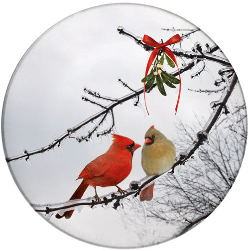 Cardinal Kiss Sandstone Ceramic Coasters | 4pack | Christmas Coasters | Front