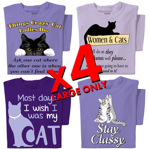 Cat T-shirts | x4 Family Pack |SIZE LARGE ONLY