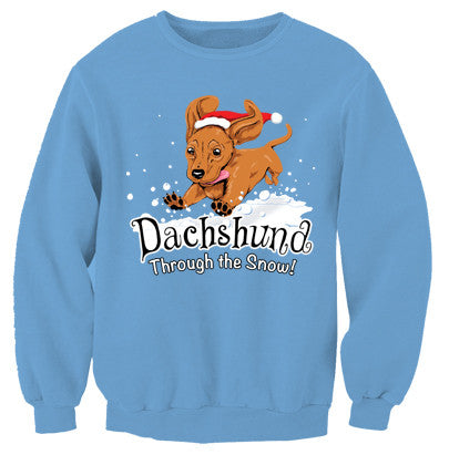 Dachshund Through the Snow Sweatshirt | Columbia Blue | 50% Cotton, 50% Polyester