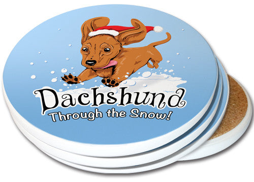 Dachshund Through the Snow Sandstone Ceramic Coasters | 4pack