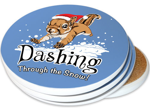 Dashing Through the Snow Squirrel Sandstone Ceramic Coasters | 4pack