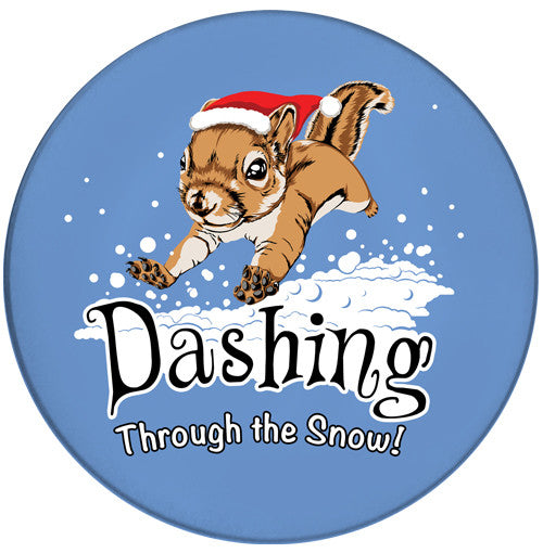 Dashing Through the Snow Squirrel Sandstone Ceramic Coasters  | Front