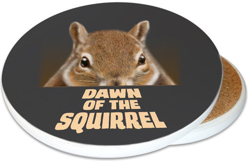 Dawn of the Squirrel Sandstone Ceramic Coaster | Image shows front and cork back