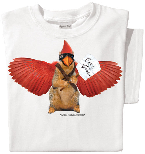 Feed the Cardinal Squirrel | Funny Squirrel T-shirt | White Tee