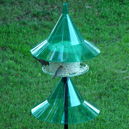 Emerald green SkyCafe bird feeder and squirrel-away pole mount baffle kit
American Made Bird Feeder