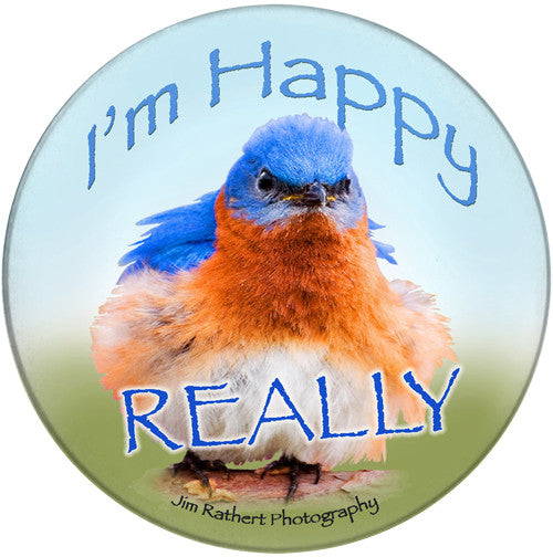 I'm happy really sandstone ceramic coaster | Bluebird Coaster | Front