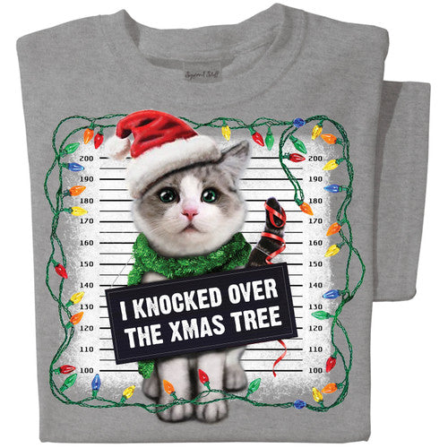 I knocked over the xmas tree T-shirt | Funny Cat T-shirt