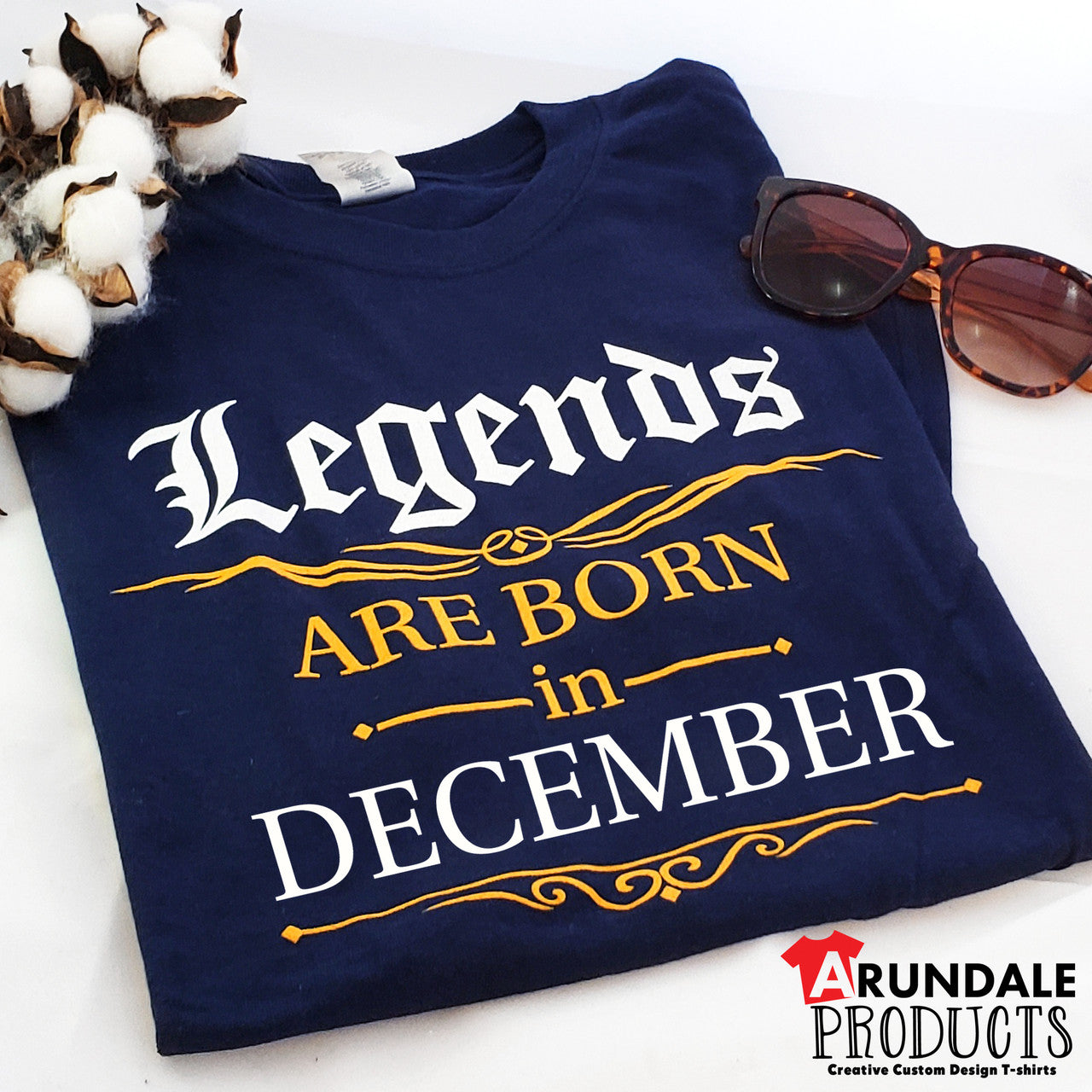 Legends are Born in Month | Personalized Tee | Navy Blue Tee