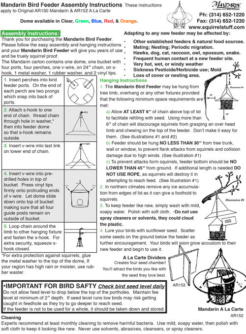 Mandarin Bird Feeder Assembly Instructions