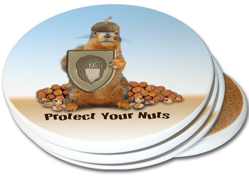 Protect Your Nuts Sandstone Ceramic Coasters | 4pack