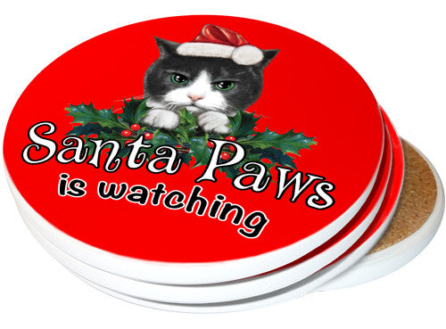 Santa Paws Sandstone Ceramic Coasters | 4pack