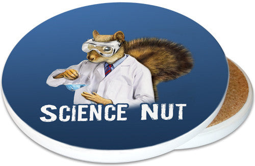 Science Nut Sandstone Ceramic Coaster | Image shows front and cork back