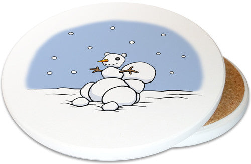 Snowman Squirrel Coaster | Christmas Coaster | Image shows front and cork back