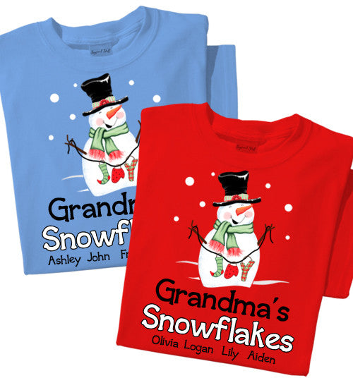 Snowman T-Shirt | Personalized Title and Names | Choose Red or Blue