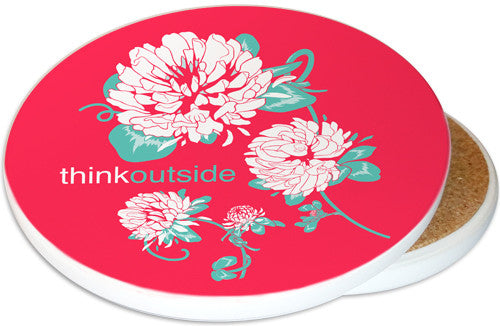 Think Outside Clover Flower | Ceramic Coaster | Moisture Proof | Spiced Poppy Pink | Image shows front and cork back