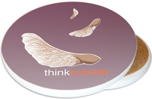 ThinkOutside Maple Seeds Ceramic Coaster | Helicopter Seeds | Image shows front and cork back