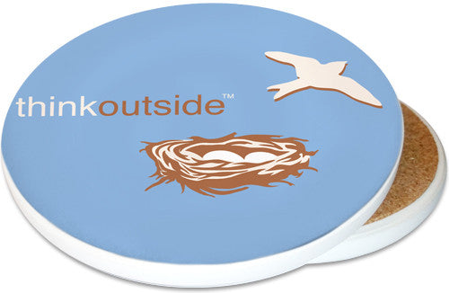 ThinkOutside Nest Sandstone Ceramic Coaster | Image shows front and cork back