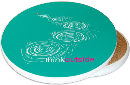 ThinkOutside Skipping Stones Sandstone Ceramic Coaster | Image shows front and cork back