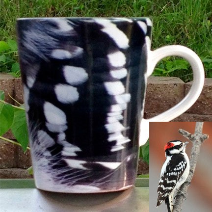 Woodpecker Feather Latte Mug | 12 oz. ceramic | Bird Mug